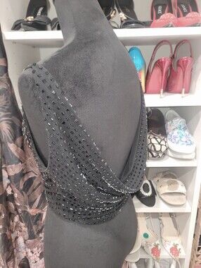 Meshki Black Diamante Cowl Top